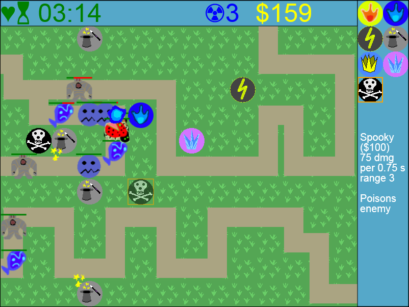 A screenshot of the countdown tower defense game.